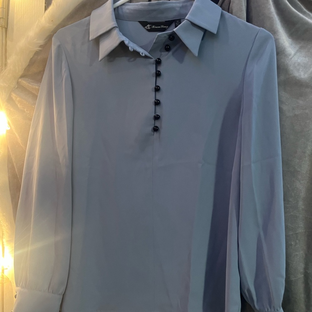 Elegant Blue Button-Down Blouse